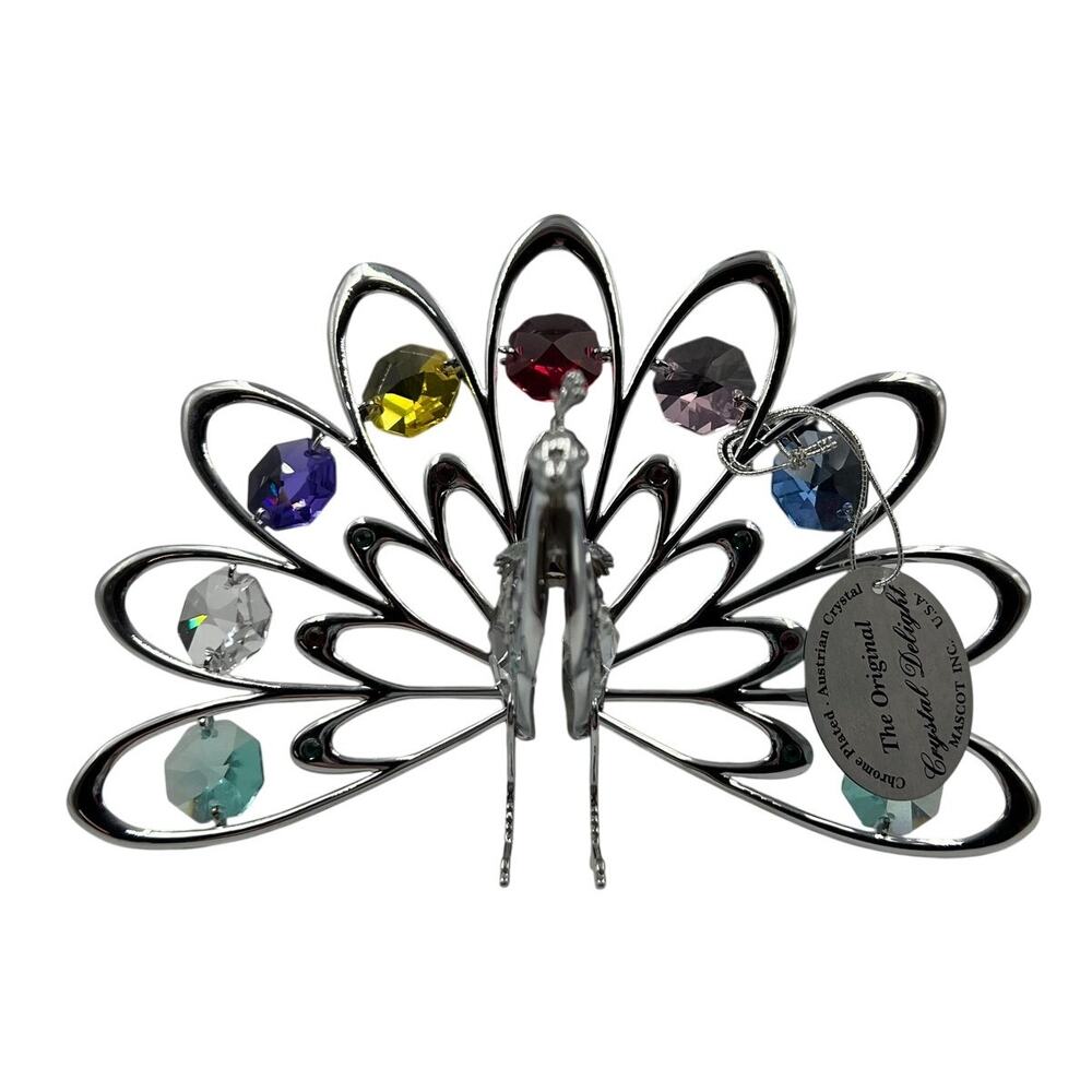Crystal‎ Delight Chrome Plated Mascot Peacock Austrian Crystal Rainbow USA NWT